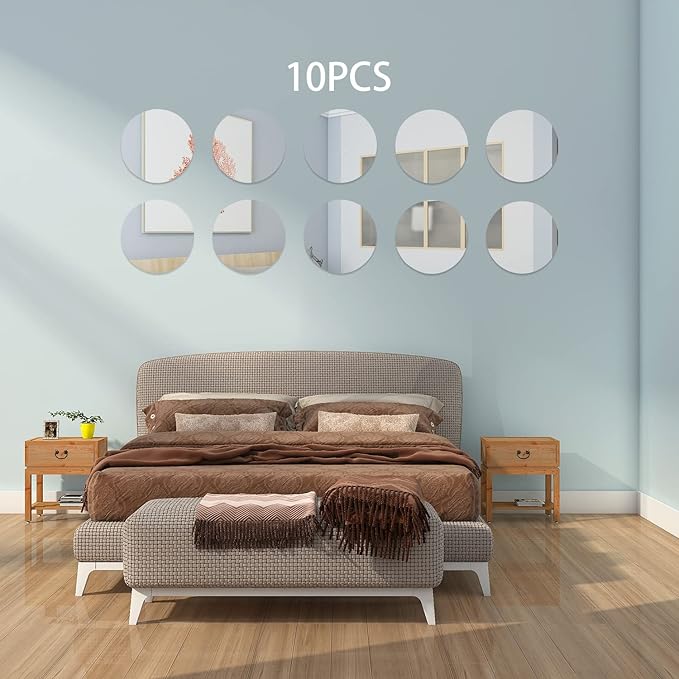 Circle Acrylic Mirror - 10 pieces -Acrylic Crystal Mirror - Best For Living Room, Bedroom & Stair Wall