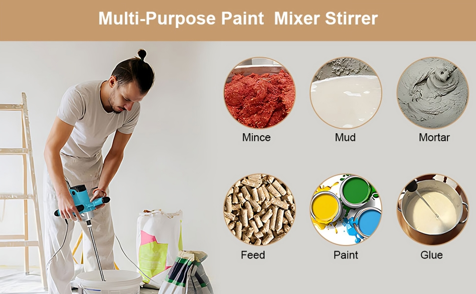 Gluckluz Electric Paint Mixer Stirrer 1400W Handheld Cement Mixer