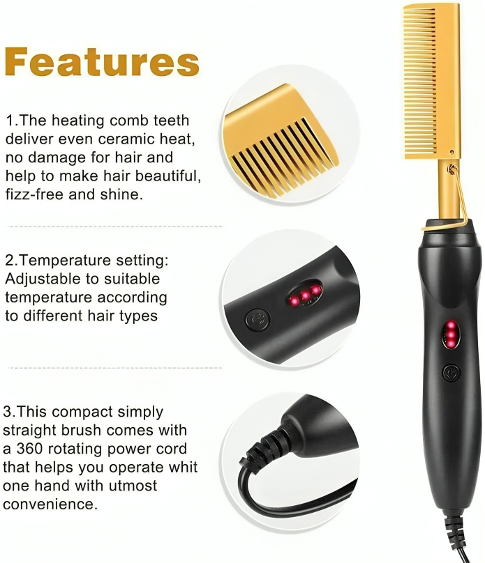 Hot Comb, Electric Hot Comb Hair Straightener for Wigs