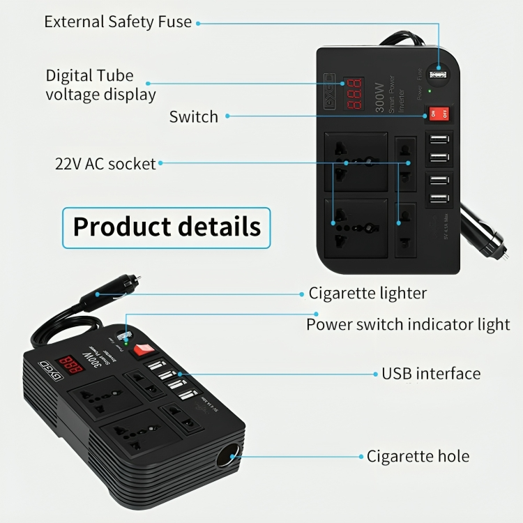 Car Power Inverter, DC 12V to 220V AC Converter