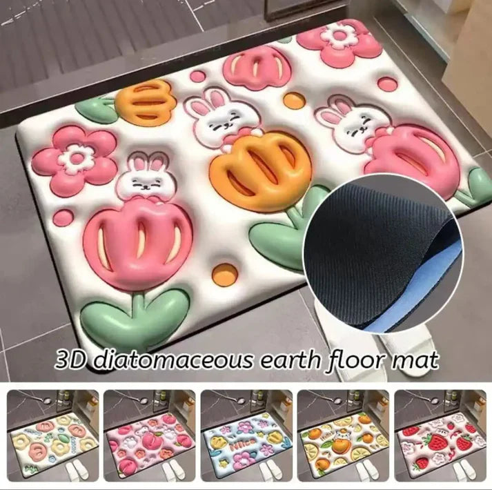 Soft Non Slip Multi Flower Design 3D Door Entrance Mat (Random Design)