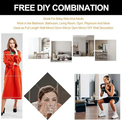 Square Acrylic Mirror [4 pieces] Acrylic Crystal Mirror - Best For Living Room, Bedroom & Stair Wall