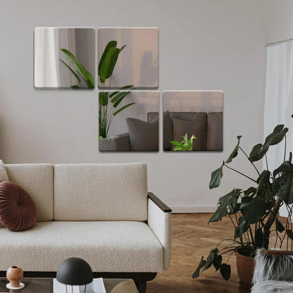 Square with Round Edge Acrylic Mirror [4 pieces] Acrylic Crystal Mirror - Best For Living Room, Bedroom & Stair Wall