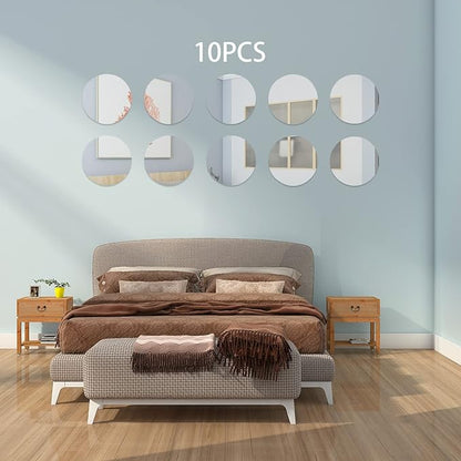 Circle Acrylic Mirror - 10 pieces -Acrylic Crystal Mirror - Best For Living Room, Bedroom & Stair Wall
