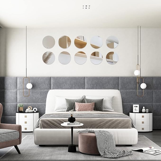 Circle Acrylic Mirror - 10 pieces -Acrylic Crystal Mirror - Best For Living Room, Bedroom & Stair Wall