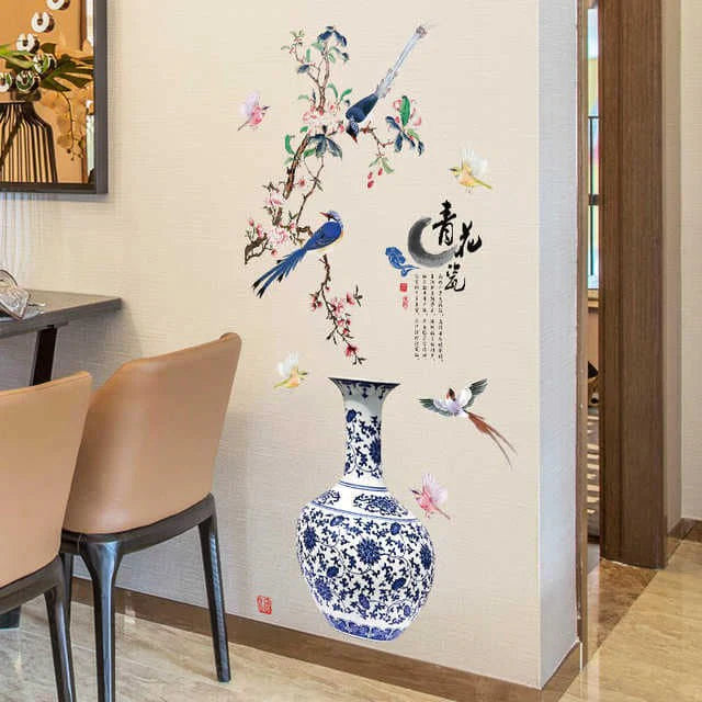 3D Flower Vase Wall Sticker – Elegant Removable Home Decor