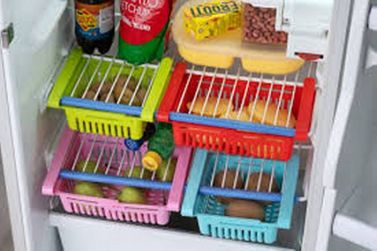 Buy 1 get 2 Free Offer Adjustable Fridge Storage Basket Racks & Sliding Tray Pack of 3 Sets