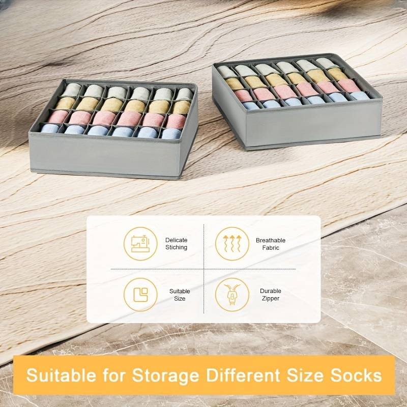 Foldable Underwear Socks Storage Box Organizer with Lids Closet Drawer Divider with 24 Compartments Cells