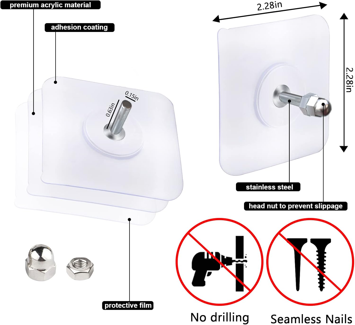 Strong Punch Free Self Adhesive Wall Screw Rod Hooks and Nail Mounting Hang Kit