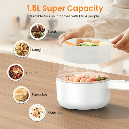 Electric Cooking Pot with Lid & Steamer 1.5L