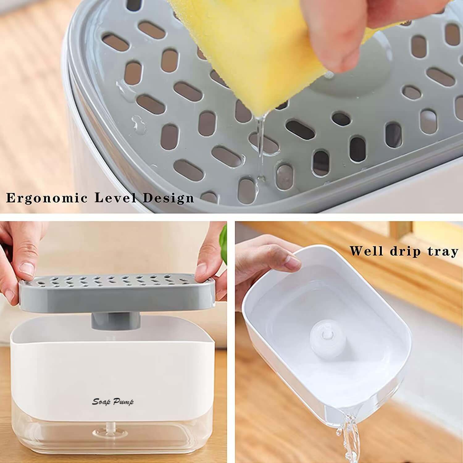 2-in-1 Soap Pump Dispenser with Sponge Holder – Liquid Soap Dispenser for Kitchen & Bathroom
