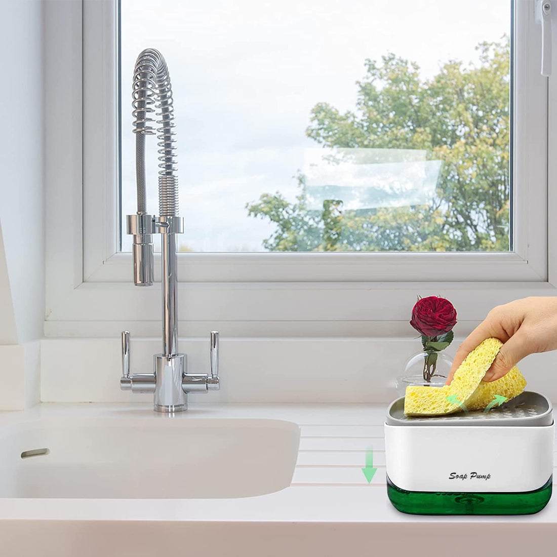 2-in-1 Soap Pump Dispenser with Sponge Holder – Liquid Soap Dispenser for Kitchen & Bathroom