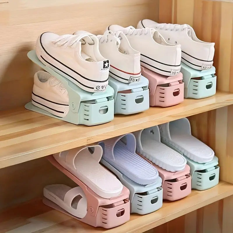 (Pack of 2) Foldable Double Layer Shoes Organizer Storage Rack for Closet Home and Outdoor Use