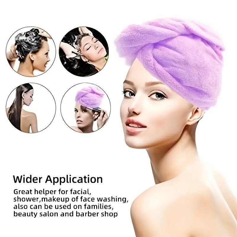 (Pack of 3) Microfiber High Absorbent Quick Dry Wrap Hair Bath Towels Shower Cap for Women