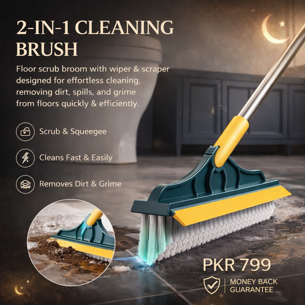 2 in 1 Cleaning Brush Floor Scrub Broom Wiper Scraper