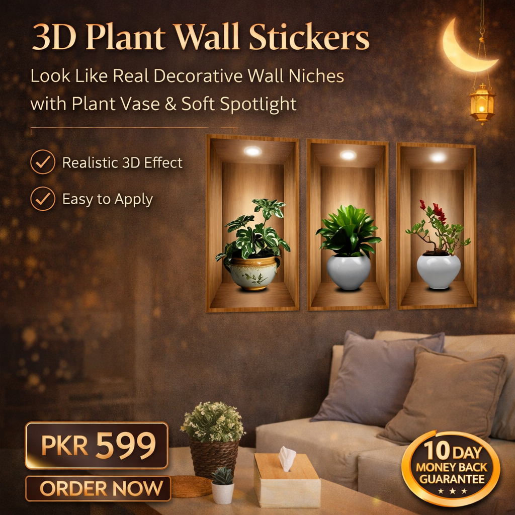 New Year Sale - 3D Plant Wall Stickers look like real decorative wall niches with plant vase and soft spotlight