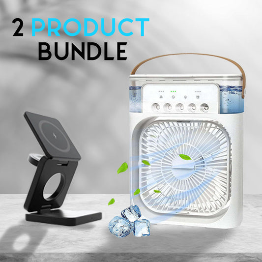 2-in-1 Bundle 3-in-1 Wireless Charger + Portable Air Cooler Fan
