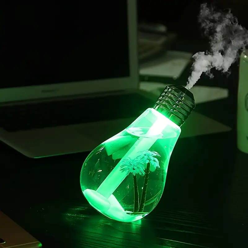 USB Powered Easy to Refill Water Push Button Nightlight Feature Control Creative Ocean Bulb Mist Spray Humidifier with Lid Opening with Box