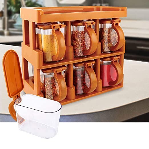 Master Chef 6 Jar Masala Rack Cooking Kitchen Seasoning Box Masala Box Set Spice Jar