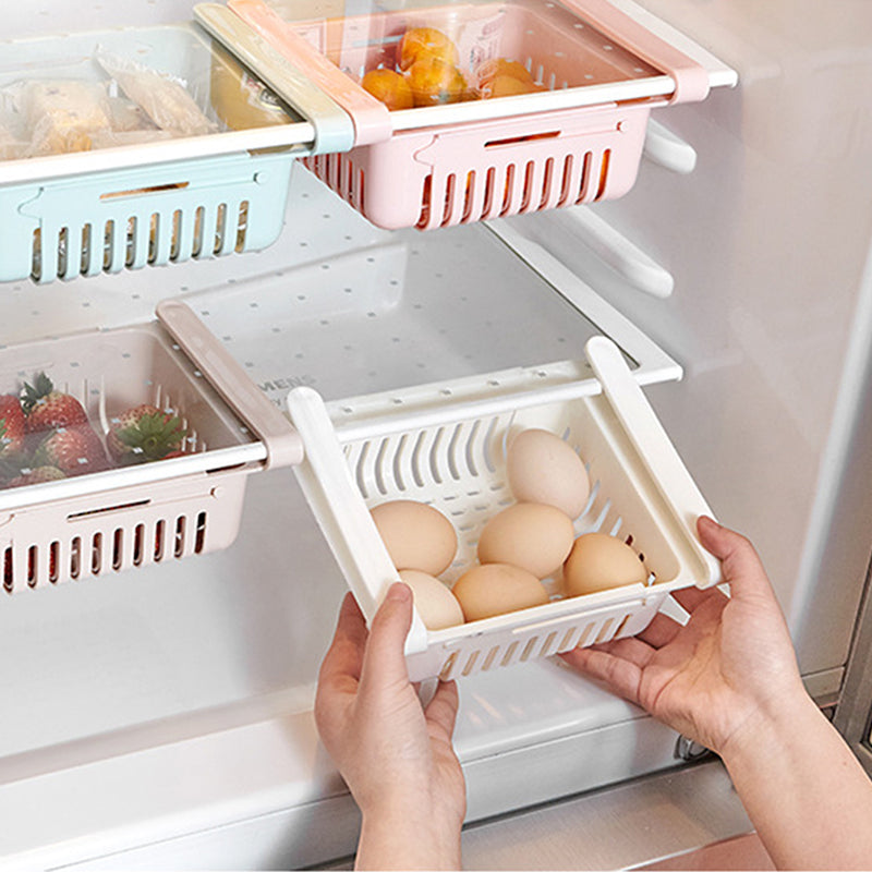 Buy 1 get 2 Free Offer Adjustable Fridge Storage Basket Racks & Sliding Tray Pack of 3 Sets