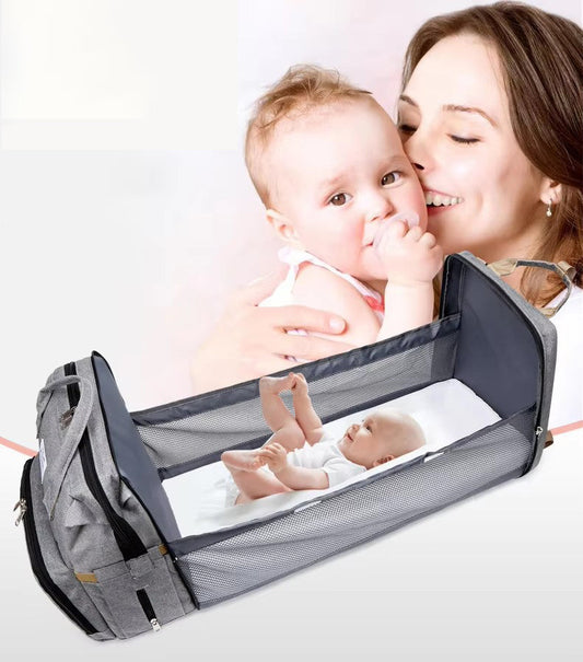 3-in-1 Baby Changing Station – Multifunctional Diaper Bag with Foldable Crib
